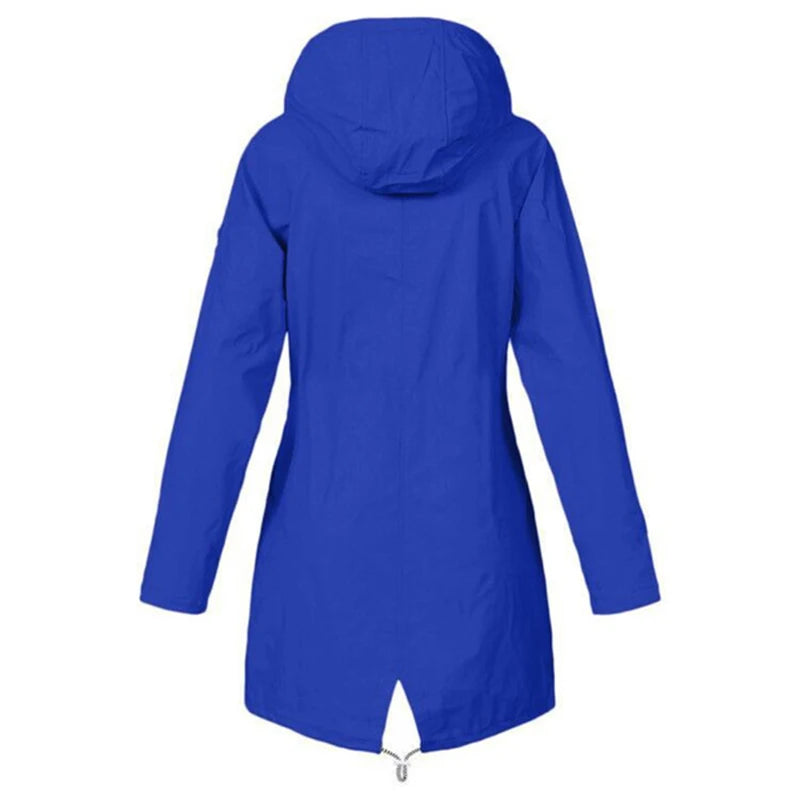 Womens Waterproof Raincoat Casual Basic Outdoors Trench Lightweight Drawstring Jackets Hiking Clothes for Women