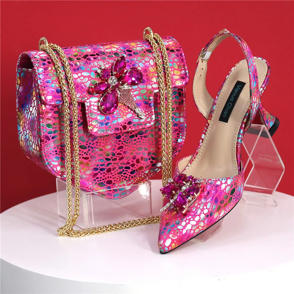 Italian Design African Ladies Party Shoes and Bag Nigerian Fashion Lace Mini Bags and High Heel Pointed Shoes