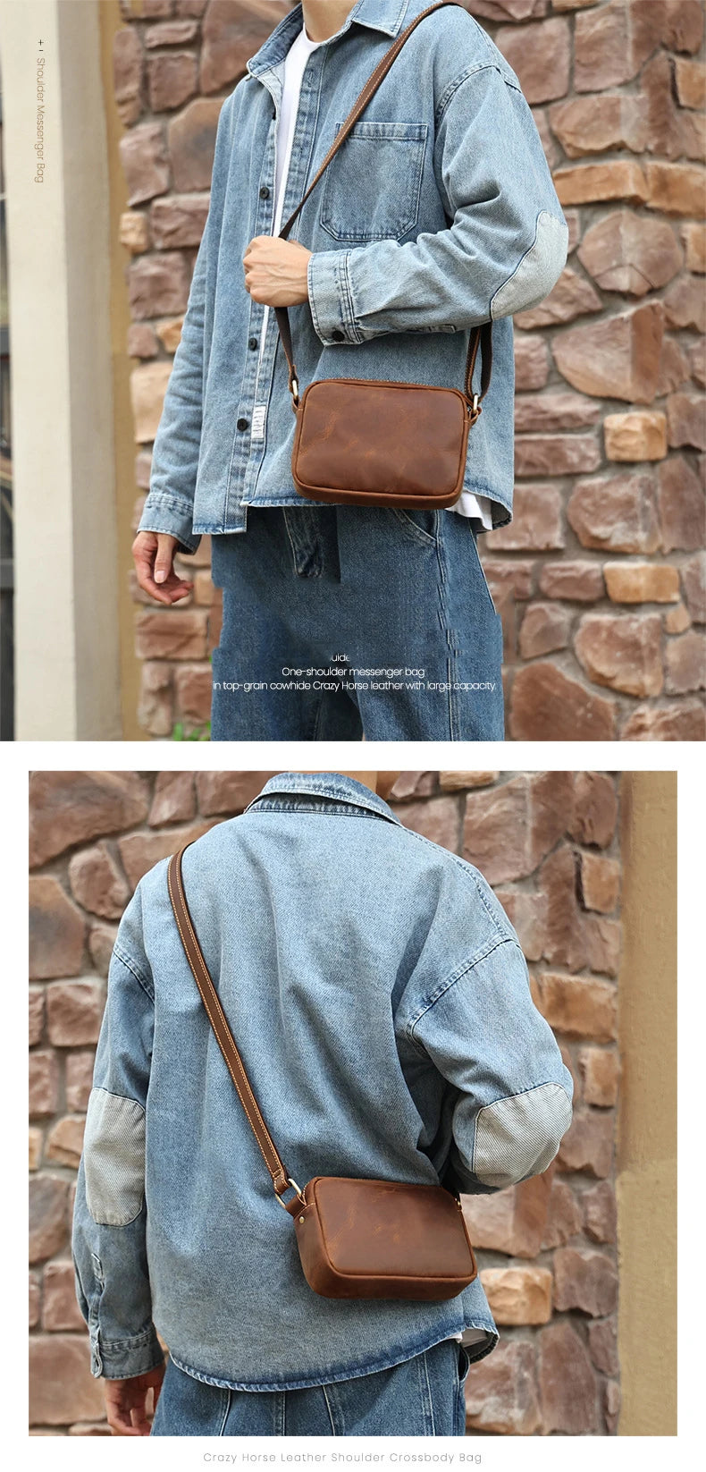 Crazy Horse Leather Messenger Bag Men's Leather Shoulder Bag For Mobile Phone Sling Bags For Men Woman Cross Body Bag