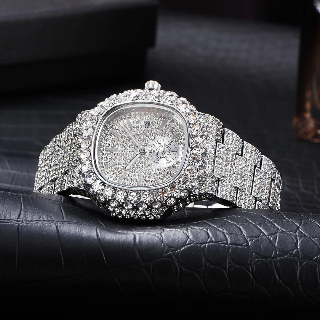 MISSFOX Iced Out Watch For Men Luxury Fashion Gold Quartz Watches Hip Hop High Quality Waterproof  Male Daimond Clock New Gift