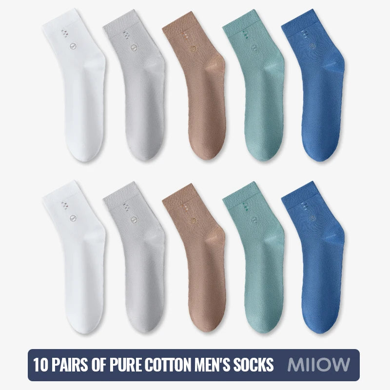 MiiOW 100% Pure Cotton Socks Men Business Dress Long Sock Black White Antibacterial Anti Odor Crew Socks Breathable Sport Sock