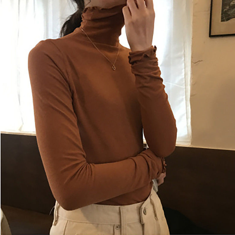 YSZWDBLX Women T-shirts Autumn Winter Modal Bottoming Shirt Warm Turtleneck Inner Wear Korean Casual Slim High Strecth Tops