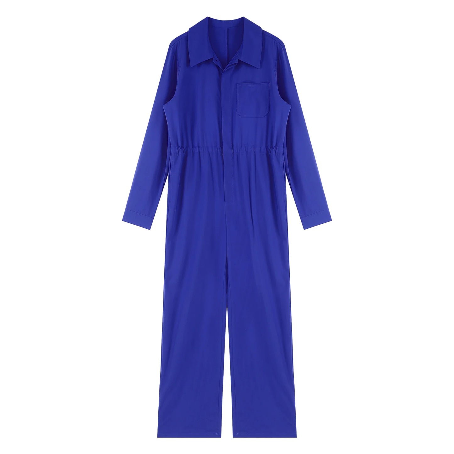 Womens Coverall Solid Color Turn-Down Collar Long Sleeve Button Jumpsuit Mechanic Work Overalls Fashion Casual Cargo Rompers