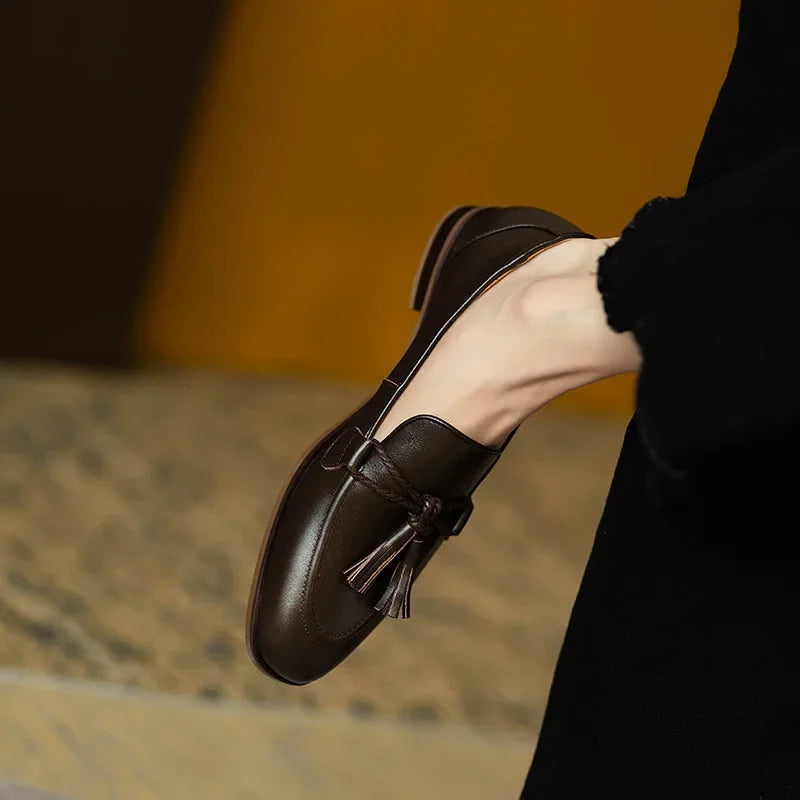 Women Casual Shoes Retro Bowknot Tassels Flat Shoes Korean Winter Fashion Elegant Round Toe Stiletto Pumps Party Dress Loafer