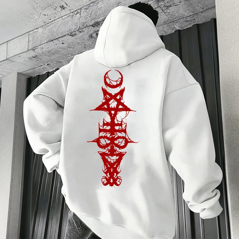 Mens Gothic Hoodie Satanic Symbol Print Street Fashion Warm Pullover Unisex Oversized Sweatshirt Outerwear Autumn Winter Outwear