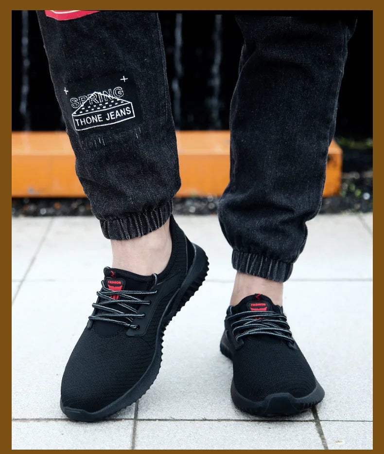 Oulylan Men Breathable Industrial Safety Shoes Wear Resistant Steel Toe Work Sneakers Lightweight Anti-smash Protection Footwear