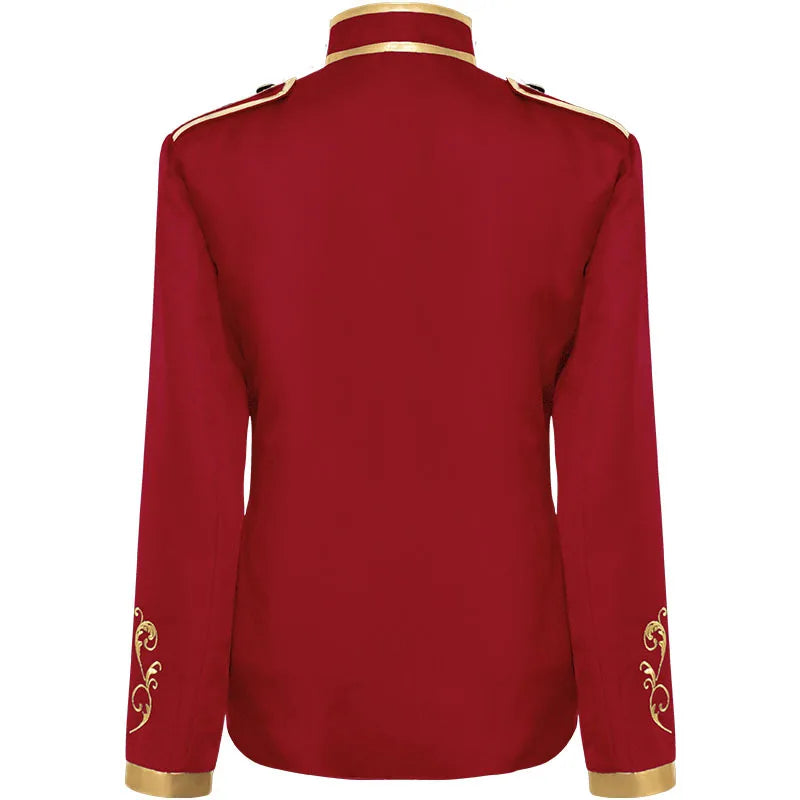 British Style Men Standing Collar Embroidered Suit Jacket Red / Blue Fashion Male Wedding Dance Party Patchwork Dress Coats