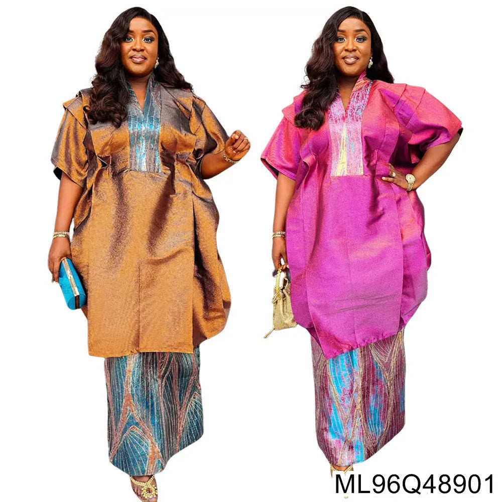 2025 New African Women's Fashion Robe and Skirt Set, Printed Plus-size Two-piece Dress ML96Q48907