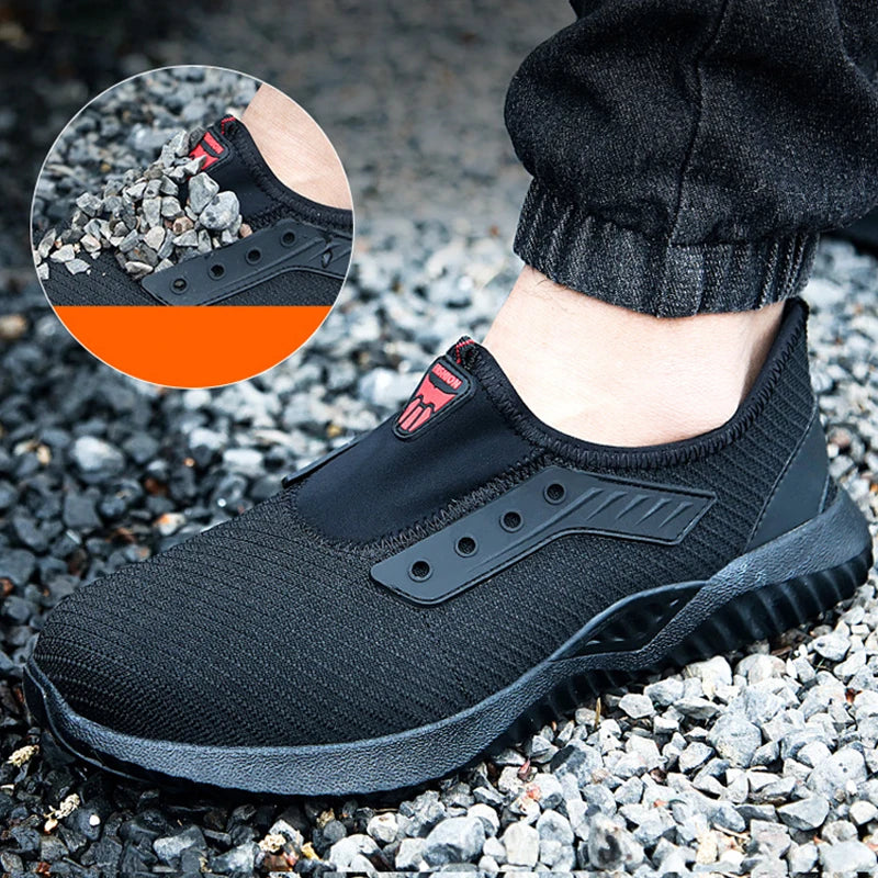 Oulylan Men Breathable Industrial Safety Shoes Wear Resistant Steel Toe Work Sneakers Lightweight Anti-smash Protection Footwear