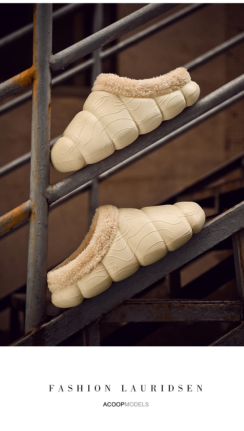 STRONGSHEN Men Women Warm Slippers EVA Slip on Shoes Walking Shoes Winter Fur Half Slipper Soft Household Sandals Zapatos Hombre