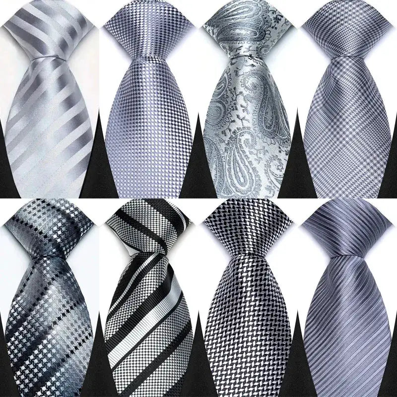 Classic 8CM Polyester Ties For Men Formal Business Silver Gray Paisley Stripes Dot Neckties Handmade College Shirt Neckwear BAZAARHUBO