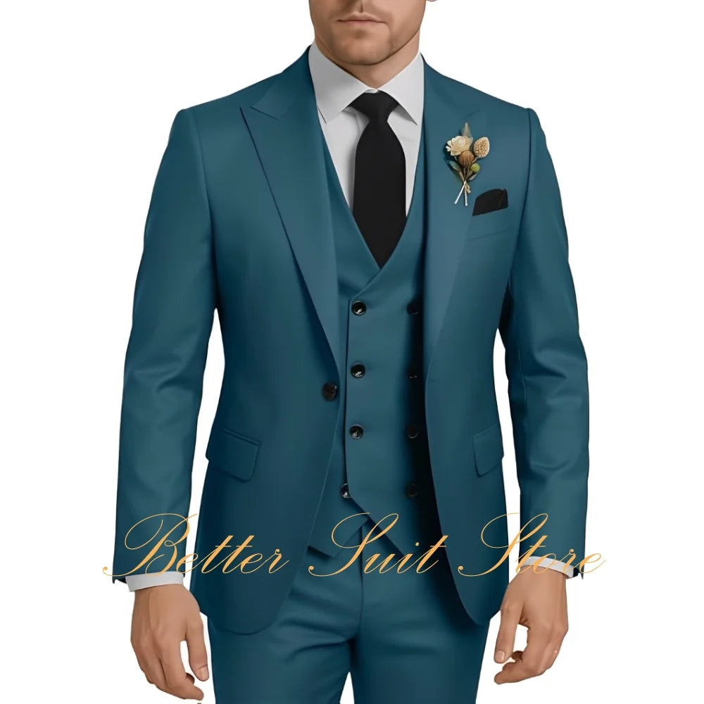 Men's Suits 3 Piece Set Wedding Groom Tuxedo Slim Fit Blazer Vest Pants One Button Jacket Formal Men Suit Set