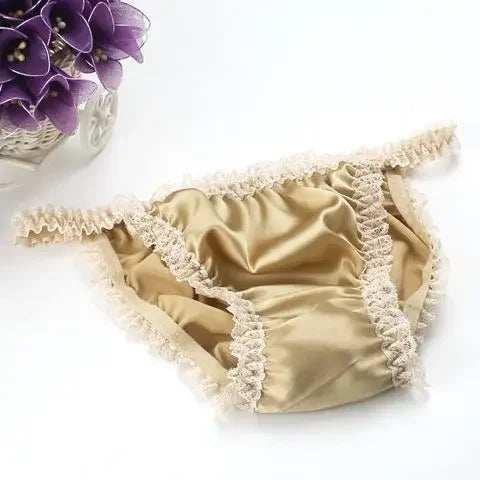2pcs/lot Lace bikini 100% silk panties sexy breathable mulberry silk lady briefs comfortable low waist