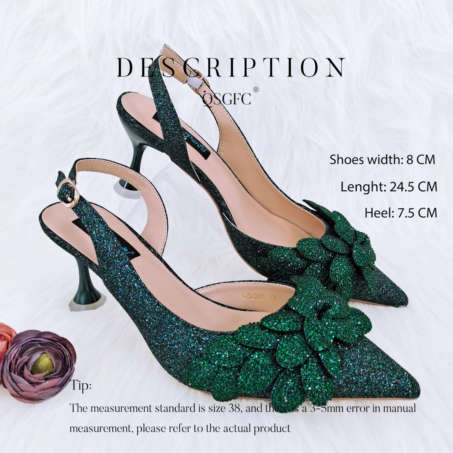 African Fashion Green Heels & Matching Bag Set | Women's Pointed Toe Pumps