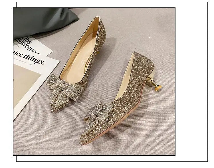 Women's Summer Footwear Stilito Rhinestone Shoes for Woman 2025 with Wedding Bride Genuine Mark Chic and Elegant A Comfortable E