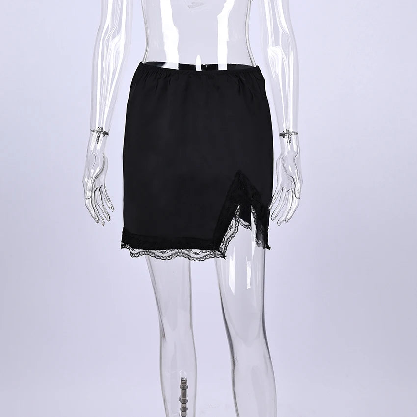 Linad Elegant Satin Embroidery Pencil Skirts Summer Sexy High Waist Split Mini Skirts For Women Fashion Slim Skirt Female 2025