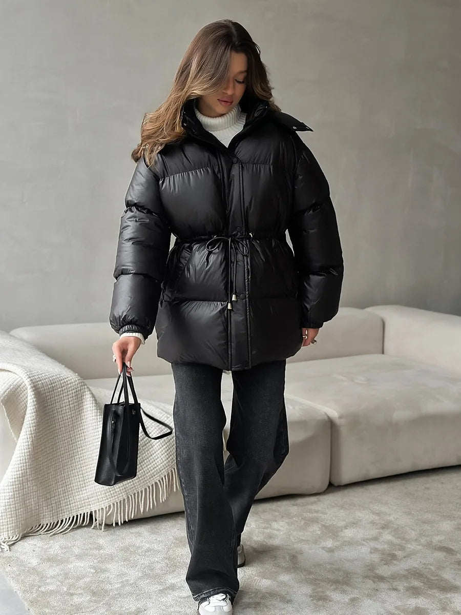Wolfeel Drawstring Slim Fit Womens Winter Jacket Polyester Coat Warm