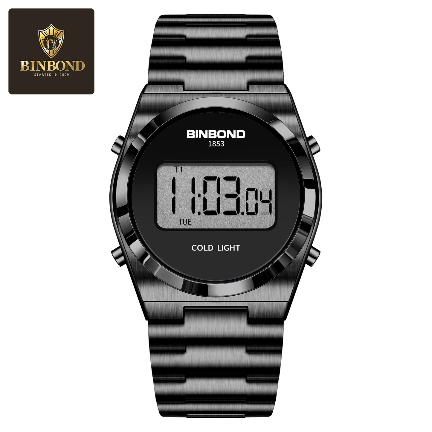 BINBOND New Men Electron Watch Luxury Stainless Steel LED Digital Waterproof Men Wristwatch Luminous Sports Clock Reloj Hombre