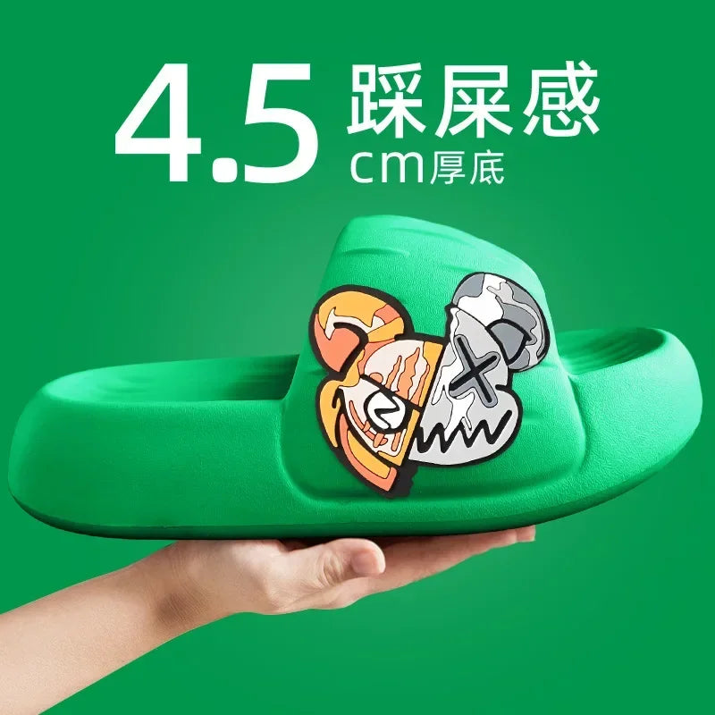 Men's Slippers Cool Bear Stickers Thick-soled Soft Women's Sandals Bathroom Beach Indoor Outdoor Men's Slippers Non-slip2024