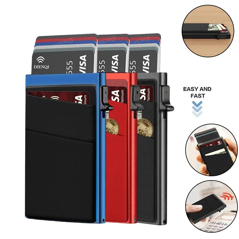 DIENQI Anti-theft Card Protectors Card Holder Minimalist Smart Wallet RFID Protection Aluminum Metal Cardholder Case Porte Carte