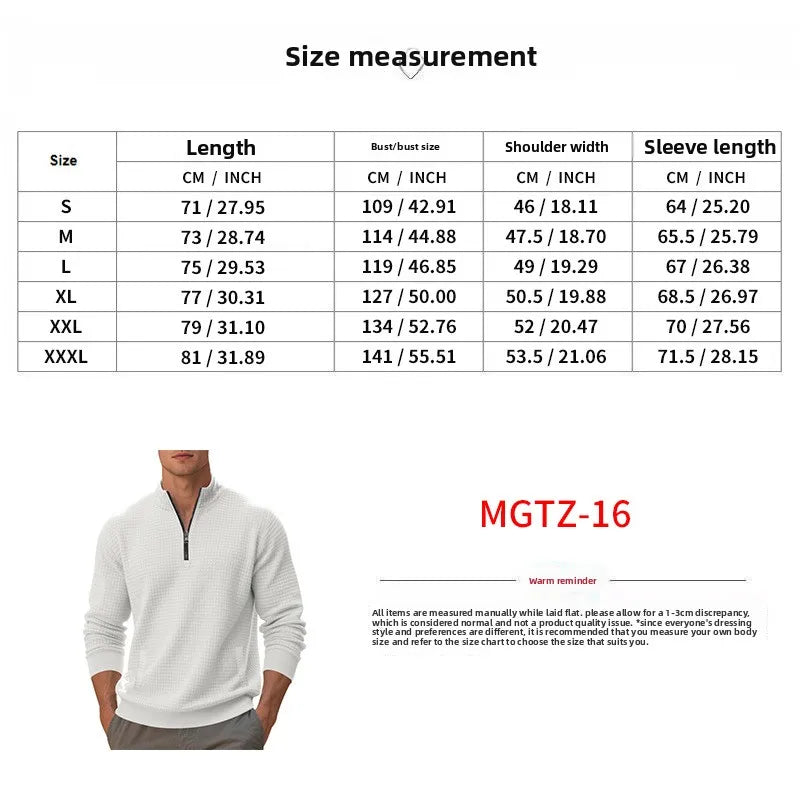 2025 Half-Zip Sweatshirt for Men, Autumn and Winter Jacquard Small Check Stand Collar Casual Pullover Fashion Men's Sweatshirt