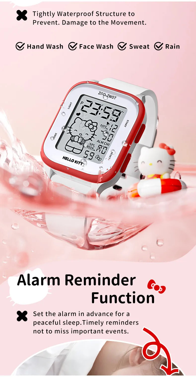 ZGO X Sanrio Hello Kitty Watch For Girls Student Kids' Electronic Watches Waterproof Sports Wristwatch Girl Child Gift Box 878