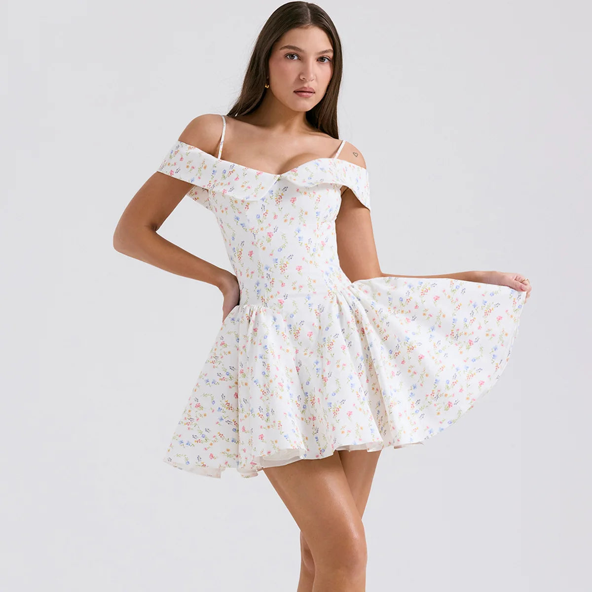 Mingmingxi Fashion Summer Dresses 2024 Floral Print Party Dresses Off The Shoulder Holiday Dress Elegant  A Line Women Clothing