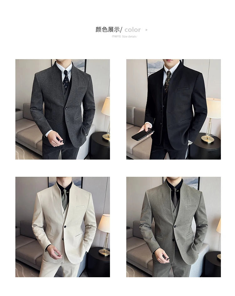 Korean Style Men's Suit Set Slim Fit Business Suit Wool Blazer Two-piece set Elegant Social Formal Men's Clothing 5XL-M
