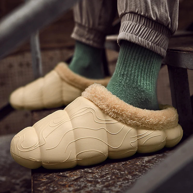STRONGSHEN Men Women Warm Slippers EVA Slip on Shoes Walking Shoes Winter Fur Half Slipper Soft Household Sandals Zapatos Hombre
