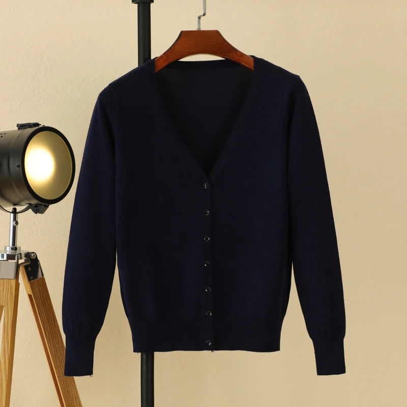 Korean Fashion Black Cropped Blouses Cardigan Female Clothing Sweaters Jersey Long Sleeve Top Women's Coat Spring 2025 Style