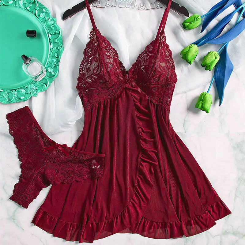 Pink Kawaii Sets Plus Size Sexy Underwaes For Women Y2k Luxury Night Dress 2-Piece Panties Lingerie Set Female Mini Bikini Thong