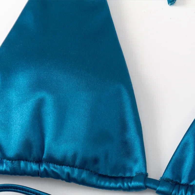 Sexy Halter Satin Brazilian Bikini Women Swimwear Female Swimsuit Two-pieces Bikini Set Bather Bathing Suit Swim Women Swimsuit