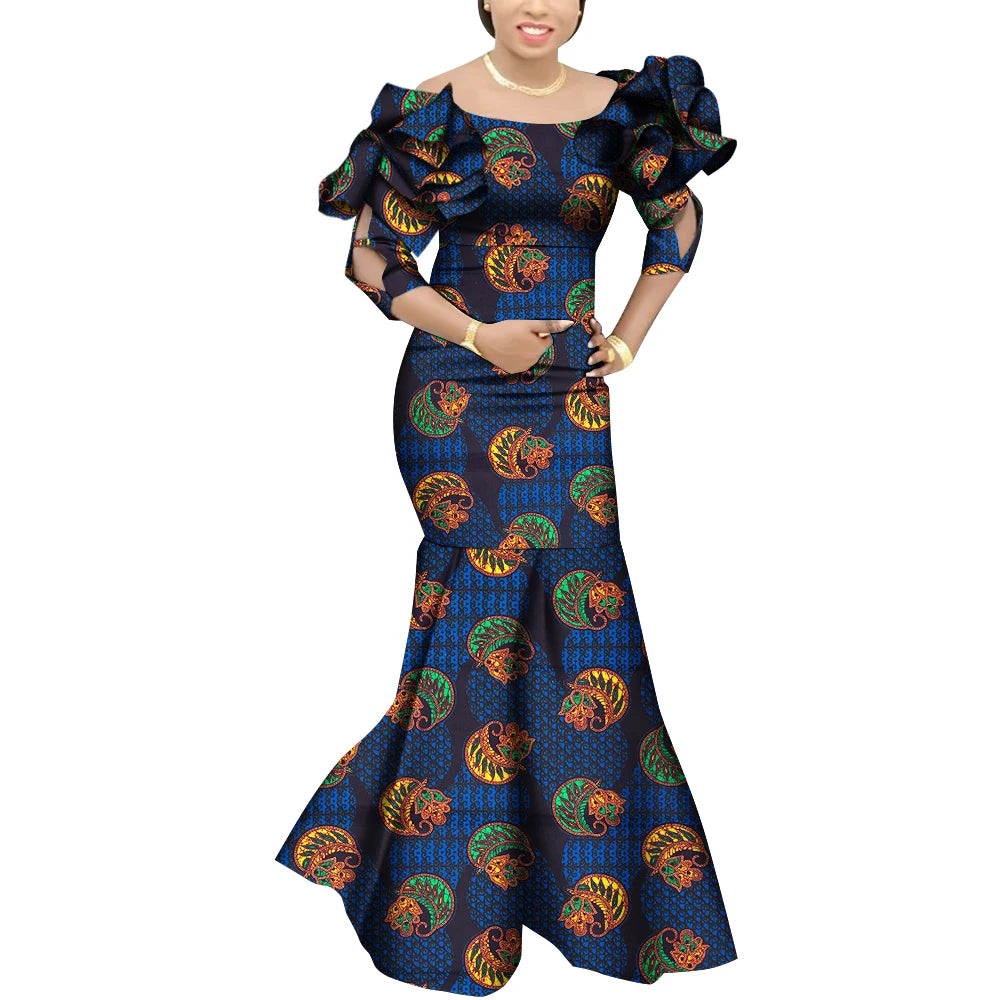 Fashion Robe Africaine Femme Elegant Maxi Long Dresses African Ankara Print Mermaid Dresses Dashiki Evening Gowns Wy9482