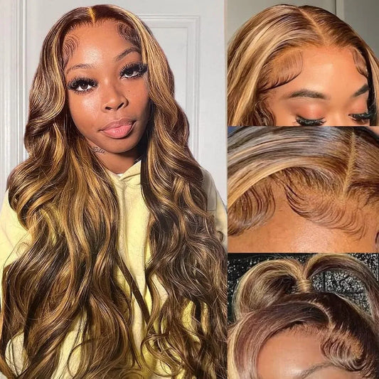 P427 Highlight Human Hair Wig 13x4 Body Wave Lace Front Wigs 30 40 Inch 13x6 HD Lace Frontal Human Hair Wigs 200% Density