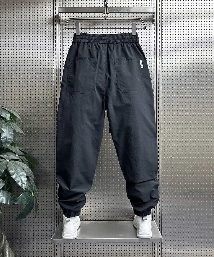 Summer Fashion New Men Breathable Casual Trousers Loose Tying Feet Versatile Simple Solid Color Harem Pants