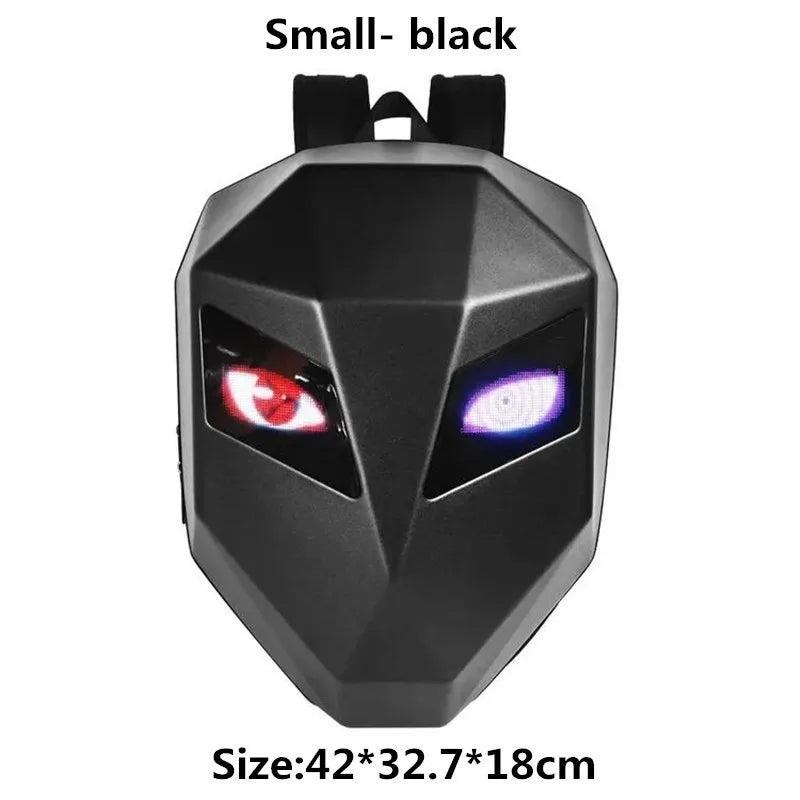 LED Motorcycle Rider Backpack Eyes Glow pattern carbon fiber texture helmet locomotive backpack school bag Moto Laptop backpack