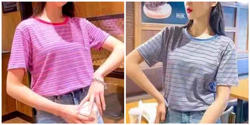 MRMT 2026 Brand New Women's Striped t-Shirts Contrast Color Striped Women t Shirt Loose Woman Bottoming Shirts Tops Tees