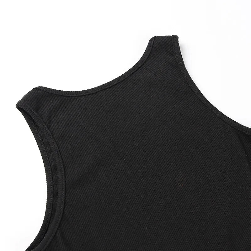 Mouse Print Black Tank Goth Sexy Bodycon Cropped Tops Women Streetwear Harajuku O Neck Knitted Basic Tank Top