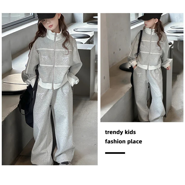 Children's Clothes Sets Girls Sports Suits Spring Autumn Jacket Pants Outdoor Causal Style Tracksuit 2 Piece Teenager Set 5-14Y
