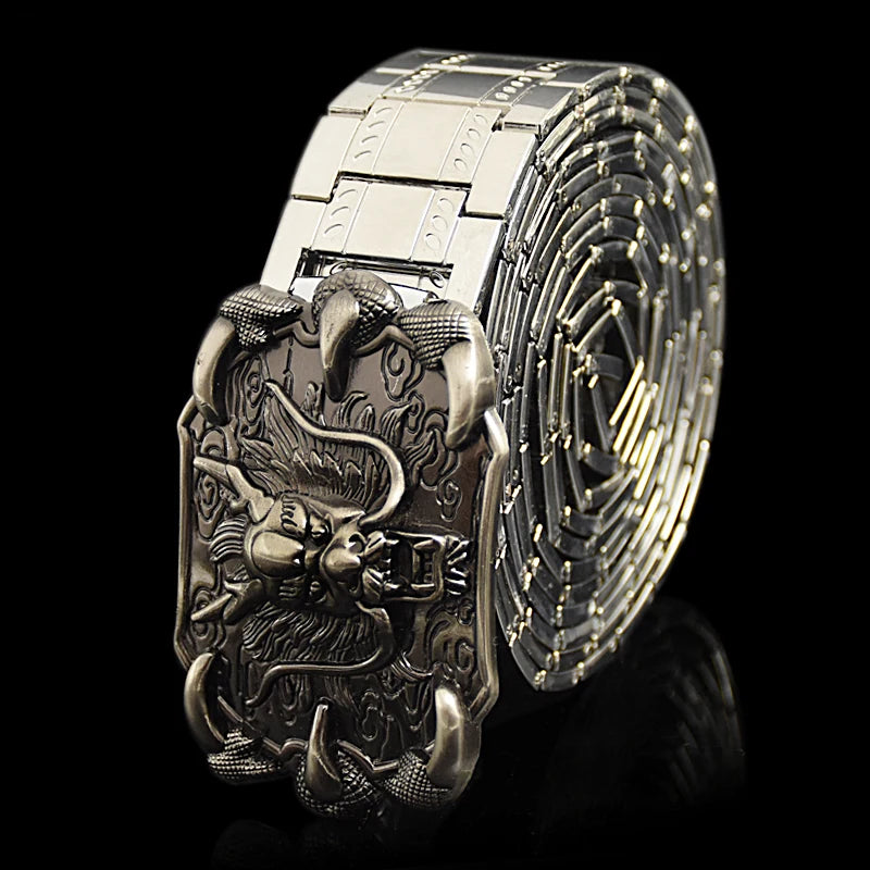 Men's belt Stainless steel Belt Retro Dragon metal Belt Gold Color Charm Belt Hip Hop Punk Strap self-defense luxury Belt male BAZAARHUBO
