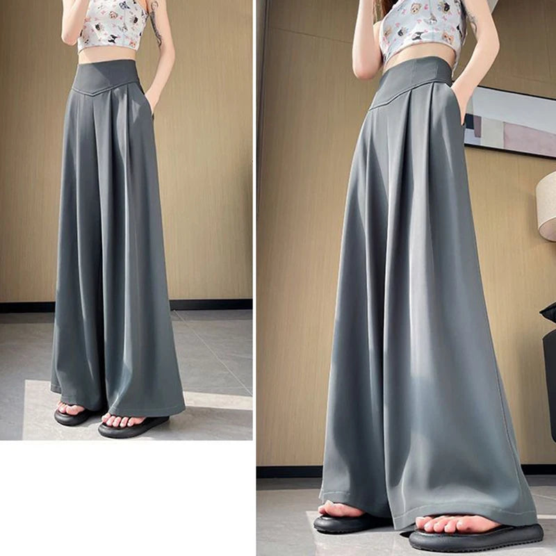 Lady Korean Solid High Waist Pants Girls Fashion Wide Leg Suit Trousers Women Slim Fit Comfortable Daily Slacks BAZAARHUBO