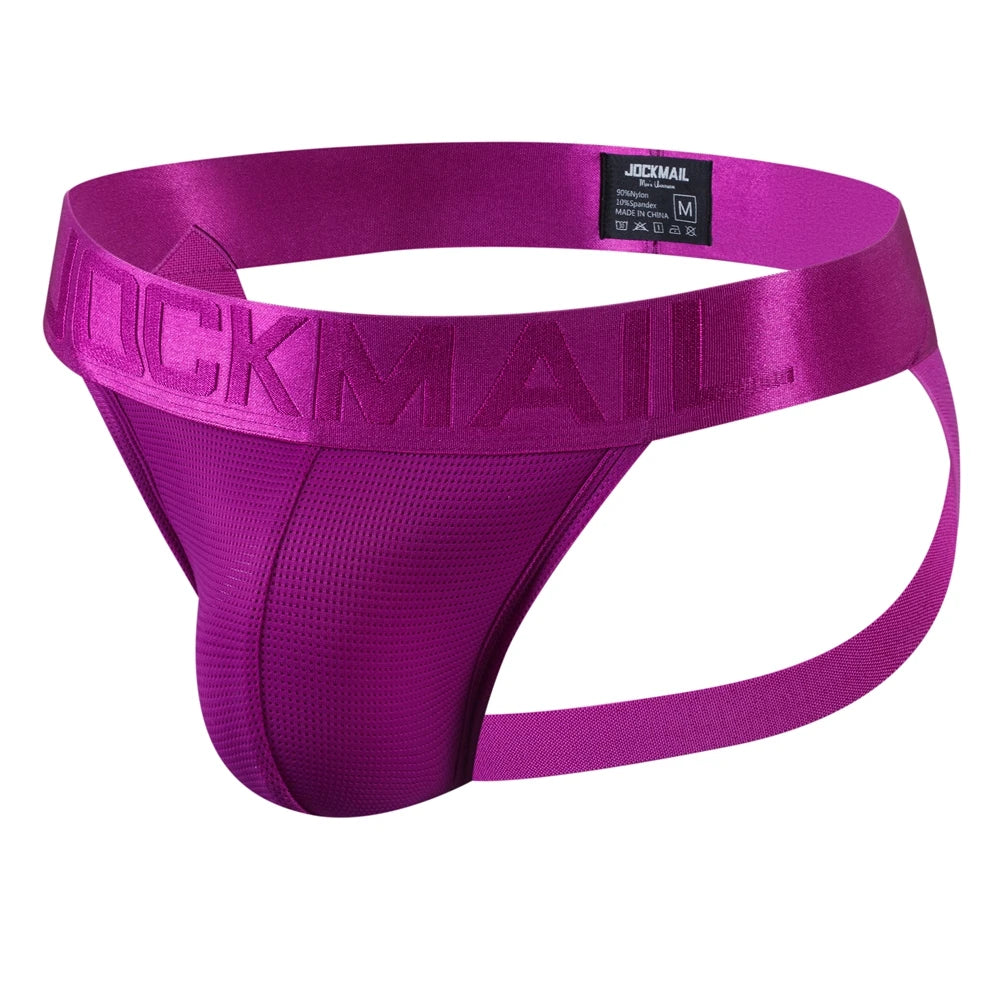 JOCKMAIL Sexy Men's G-string Fashion Low Waist Solid Color Male Thongs Underwear Breathable Mesh Sports Underpants Shorts