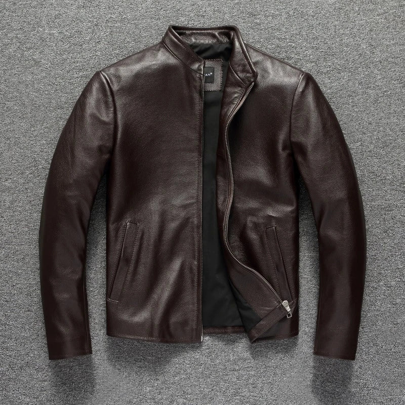 Black Brown Casual Mens Jackets Real Cowhide Genuine Leather Jacket Men Coats Autumn Chamarras De Cuero Para Hombre