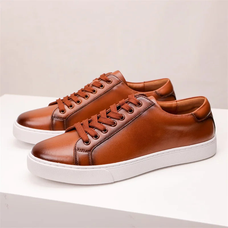 Mens Sneakers Genuine Leather Casual Outdoor Shoes Non-Slip Breathable Luxury Brand Footwear Top Quality Handmade White Shoe Men