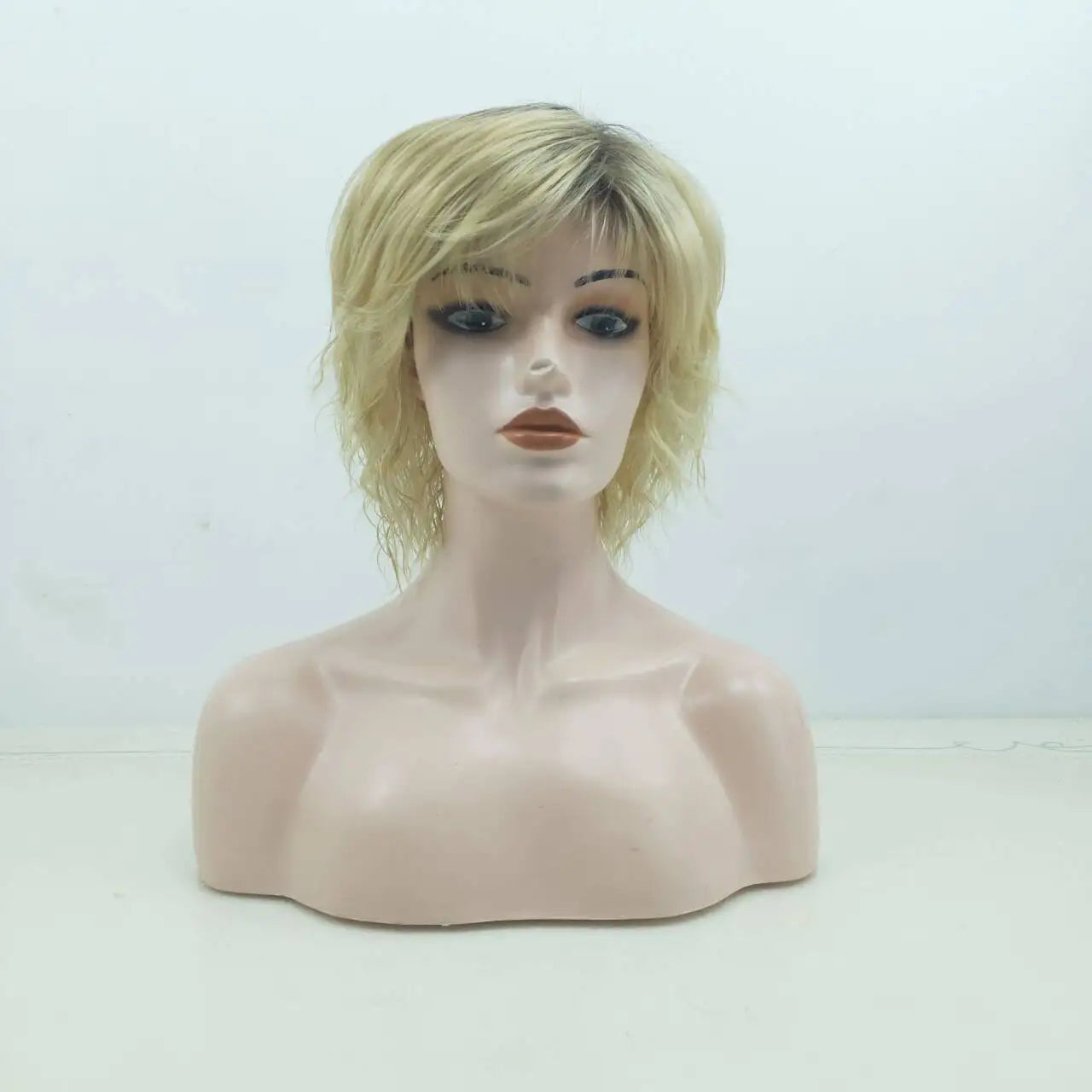 HAIRJOY Synthetic Hair Short Black Blonde Ombre Wigs for Women Synthetic  Wig Curly with Bangs