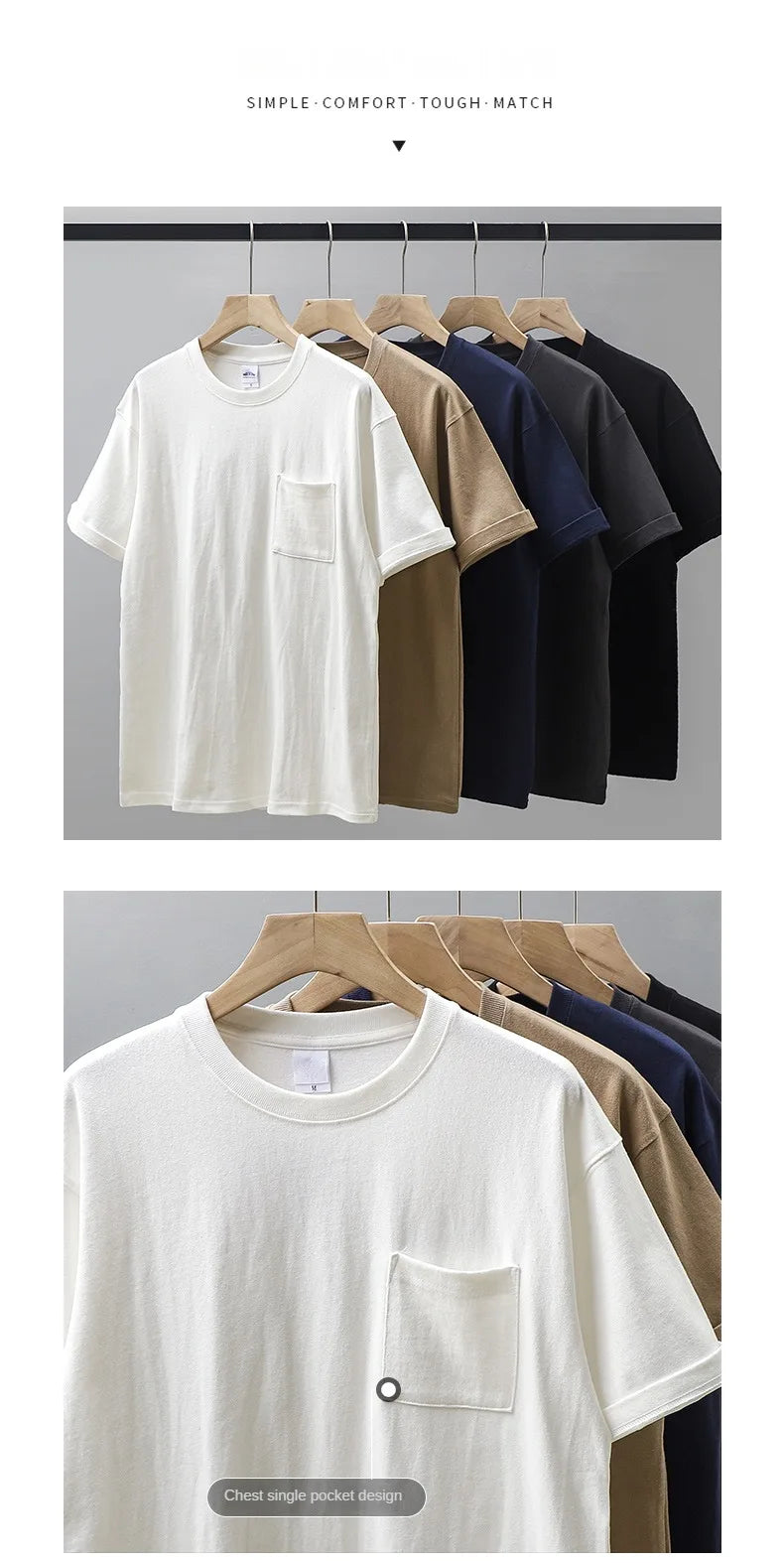 Dukeen 320gsm Heavy Short-Sleeved T-Shirt Men's Summer Vintage Half-Sleeve Pure Cotton Tees White Tops for Unisex