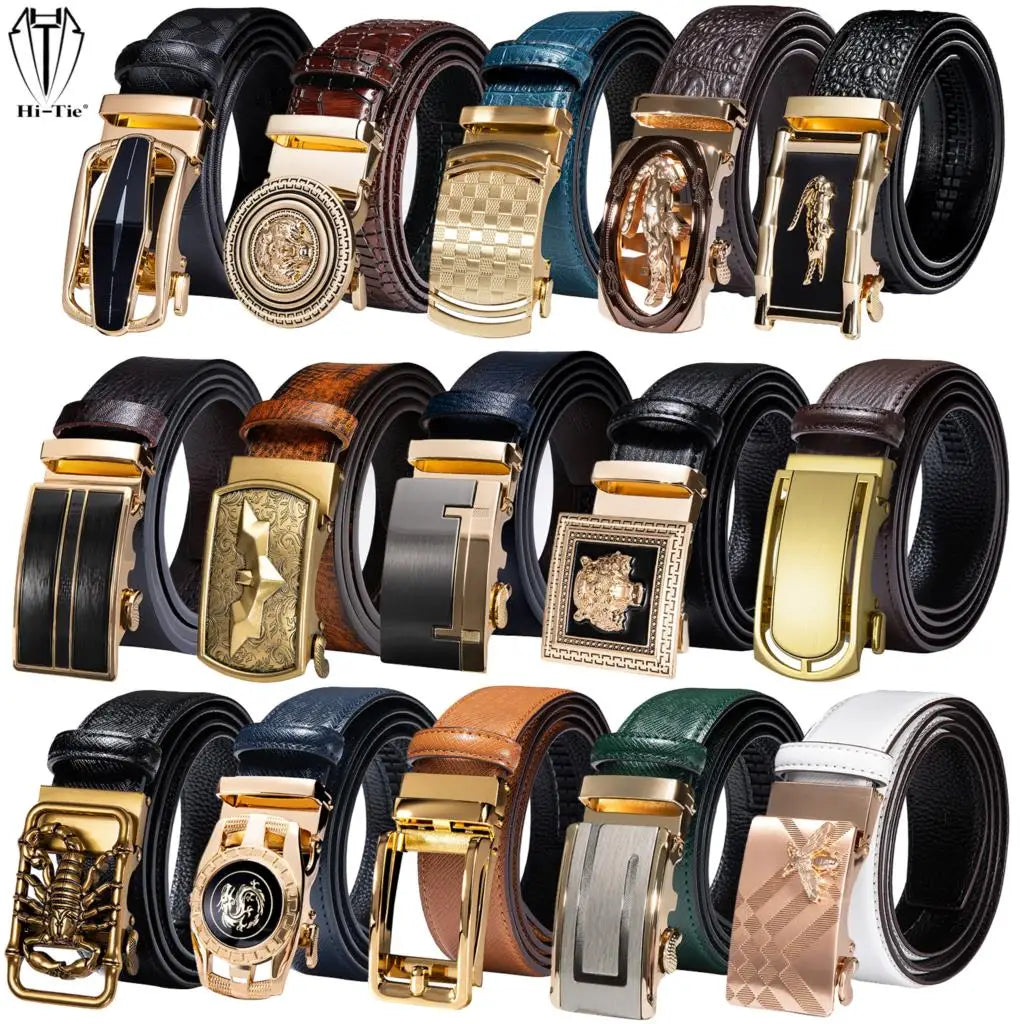 High Quality Mens Belts Black Brown Blue White Green Leather Straps Casual Gold Automatic Buckles Waistband Belt for Men Wedding BAZAARHUBO