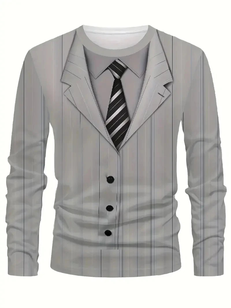 Realistic Suit Tuxedo 3D Print T Shirts Men Long Sleeve Casual Fashion T-shirt Sweatshirt Breathable Streetwear Cosplay Tshirt