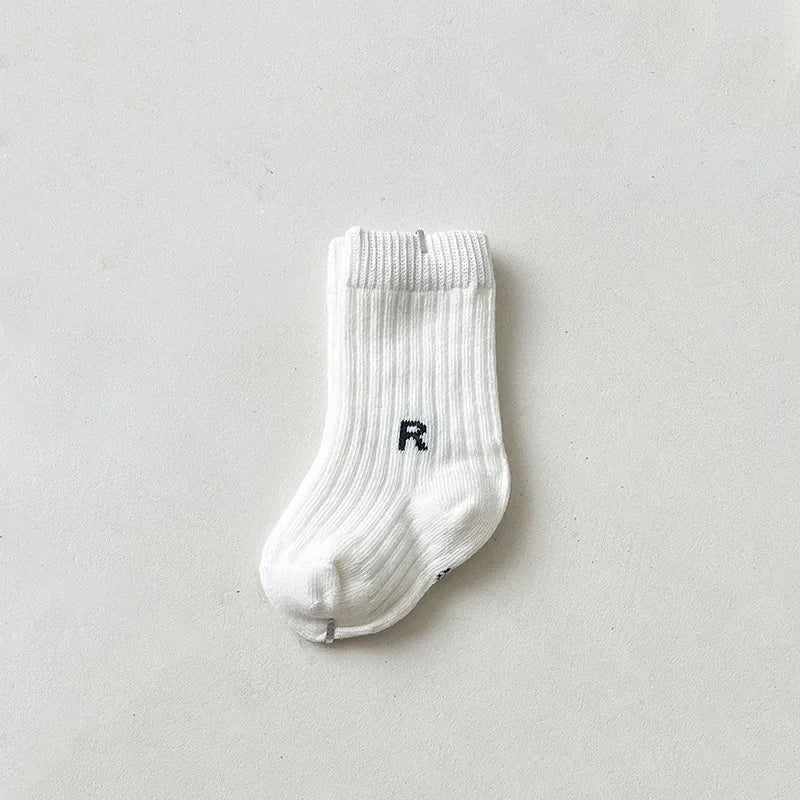 Korean Fashion Letter Socks Baby Boys Girls Breathable Soft Socks Infant Toddler Children Kids Casual Sport Socks 0-6years Old