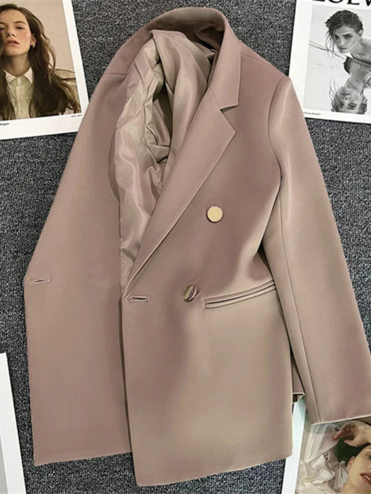 Women Blazer Luxury Double Breasted Jacket Korean Style 2025 Spring